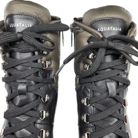 Aquatailia Morena Black & Olive Colorblock Leather Lace-Up Lug Sole Combat Boots - Picture 7 of 12